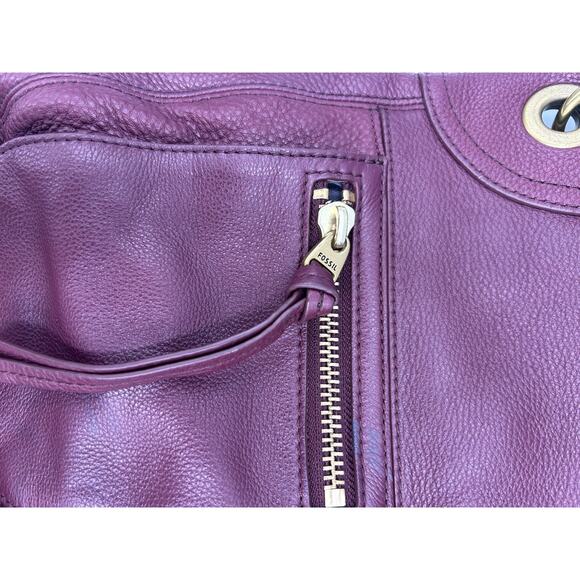 Fossil Handbag Purse Purple Pebble Leather Crossbody Or Shoulder Zip Boho Chic - Picture 6 of 16